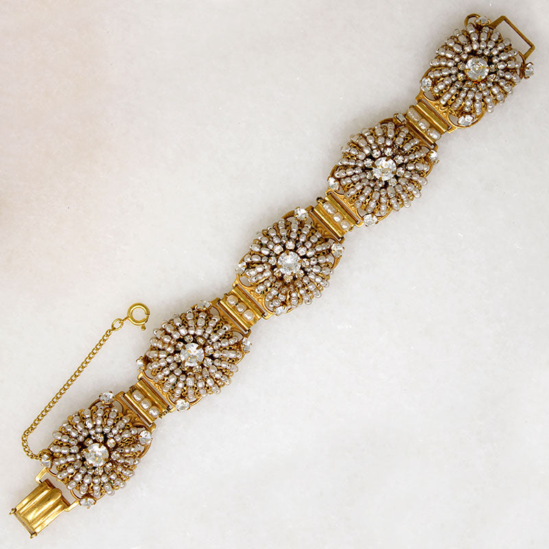 Lavish "Pearl" & Crystal Bracelet by Miriam Haskell
