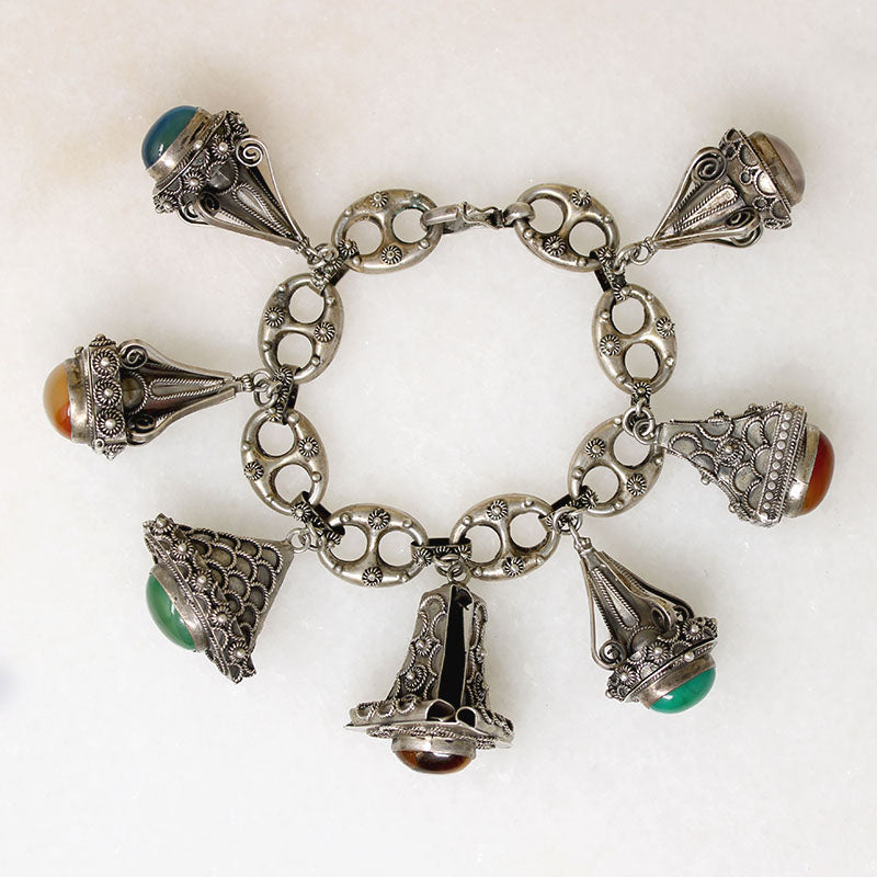 Silver Italian Bracelet with Lantern-Shaped Charms