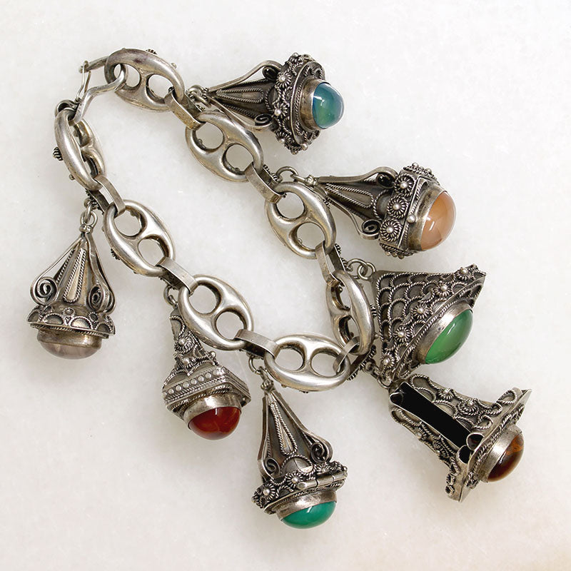 Silver Italian Bracelet with Lantern-Shaped Charms