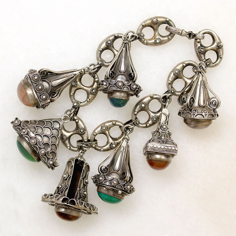 Silver Italian Bracelet with Lantern-Shaped Charms