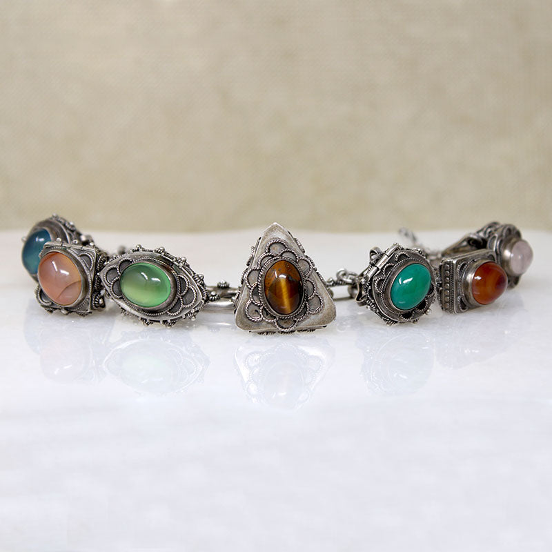Silver Italian Bracelet with Lantern-Shaped Charms