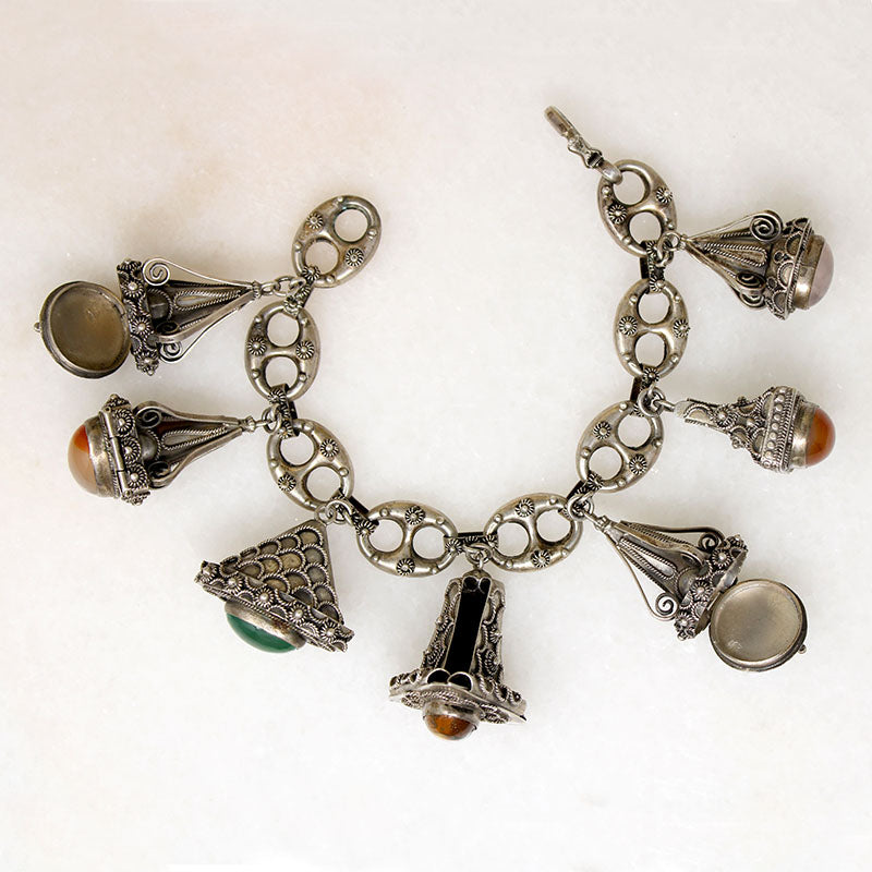 Silver Italian Bracelet with Lantern-Shaped Charms