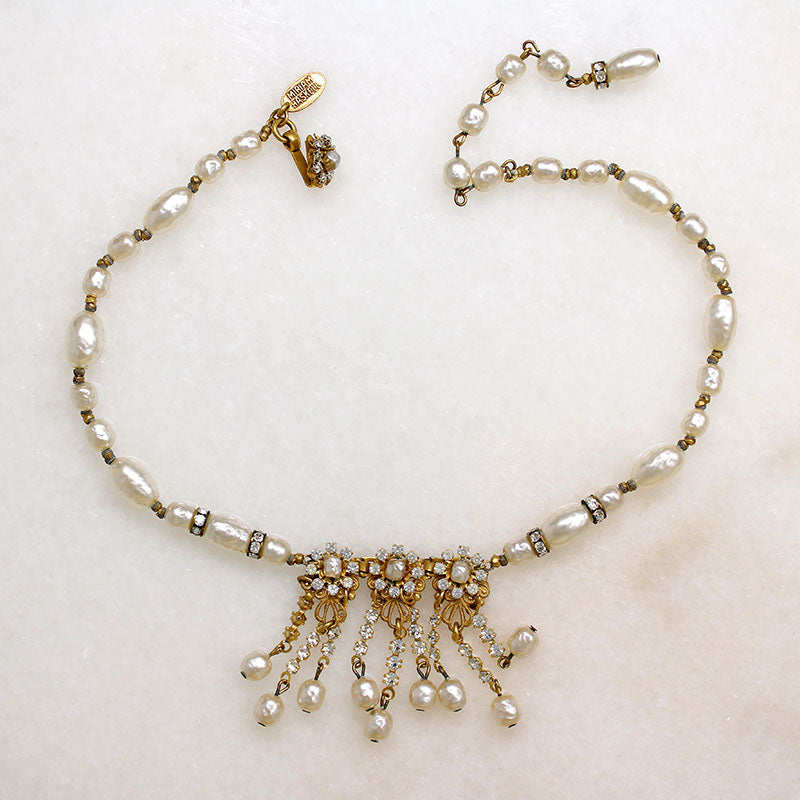 Lavish "Pearl" & Crystal Fringe Necklace by Haskell
