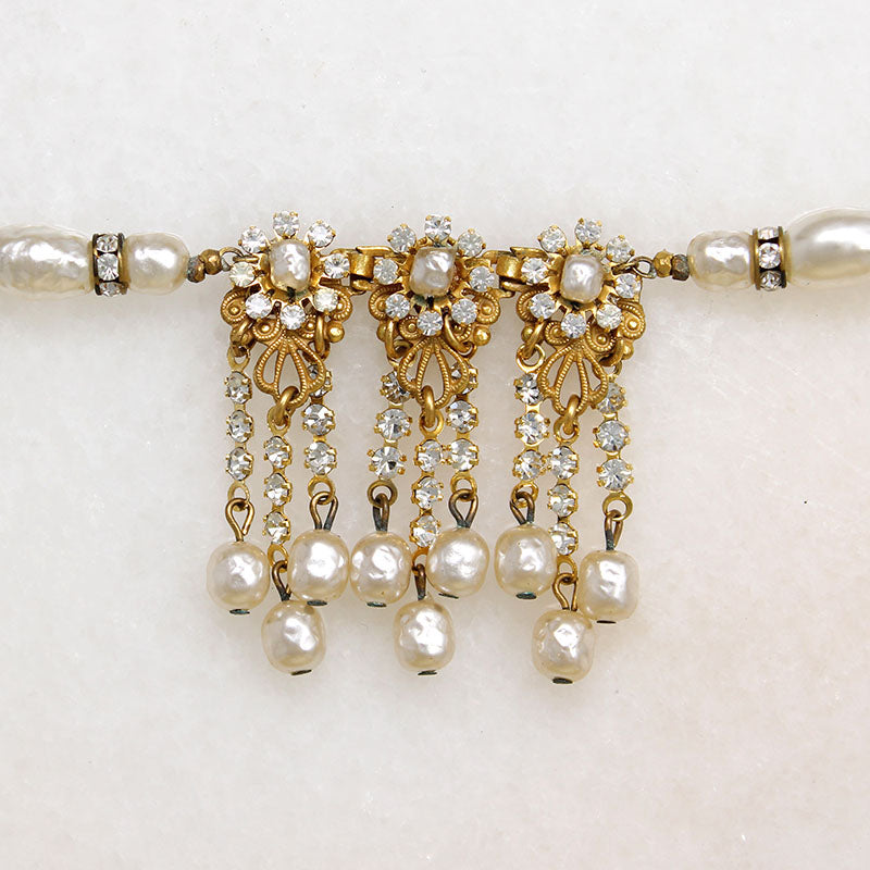 Lavish "Pearl" & Crystal Fringe Necklace by Haskell
