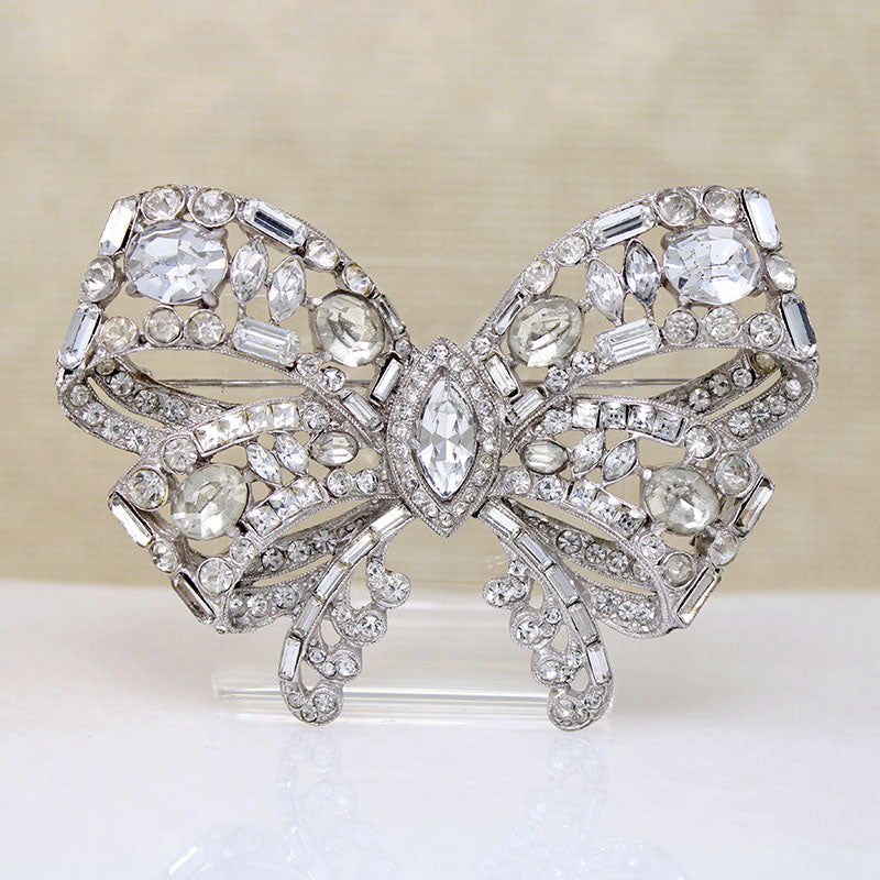 Formal Symmetry Rhinestone Bow Brooch by Staret