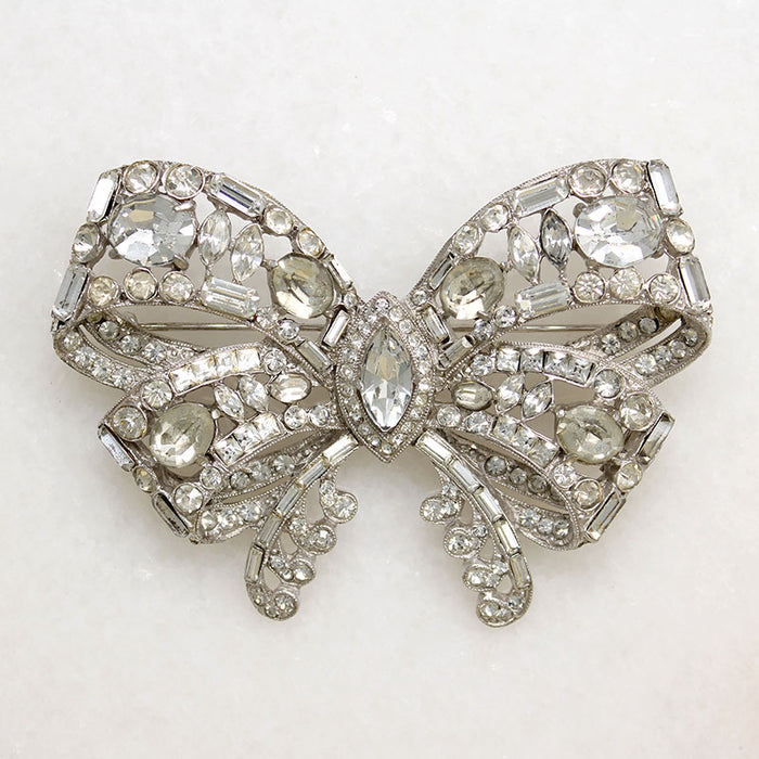 Formal Symmetry Rhinestone Bow Brooch by Staret
