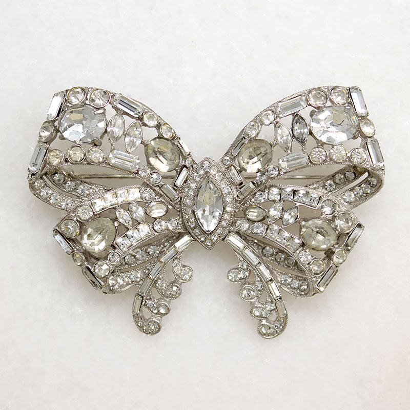 Formal Symmetry Rhinestone Bow Brooch by Staret