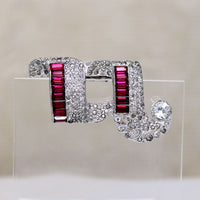 Sassy Art Deco Red & White Rhinestone Dress Clip