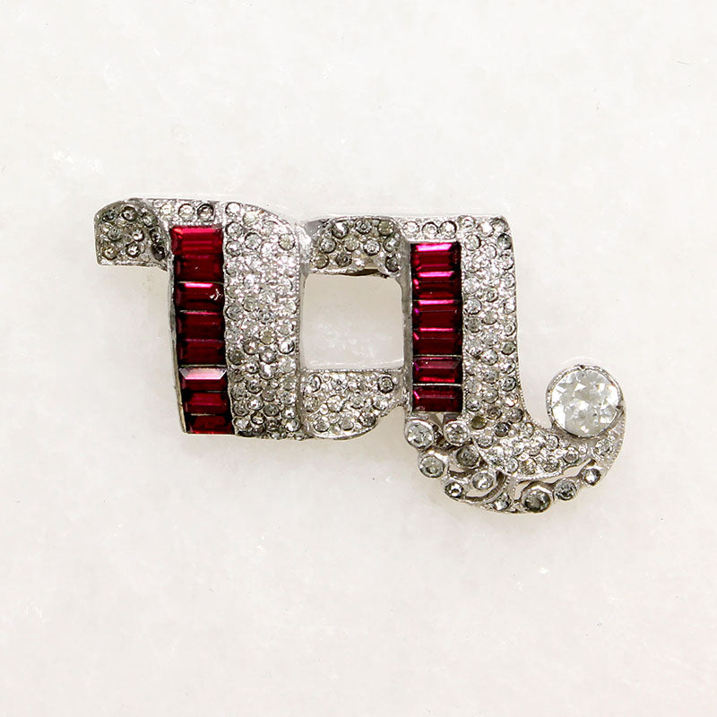 Sassy Art Deco Red & White Rhinestone Dress Clip