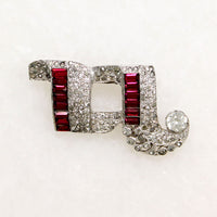 Sassy Art Deco Red & White Rhinestone Dress Clip