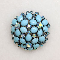 Domed Blue Stone Forget-Me-Not Costume Brooch