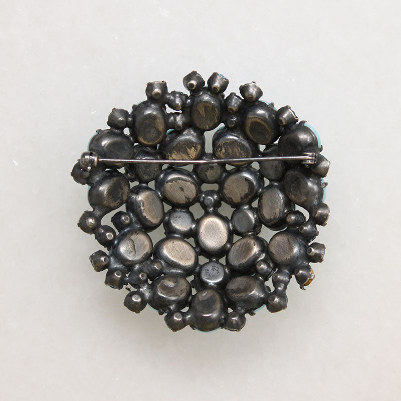 Domed Blue Stone Forget-Me-Not Costume Brooch