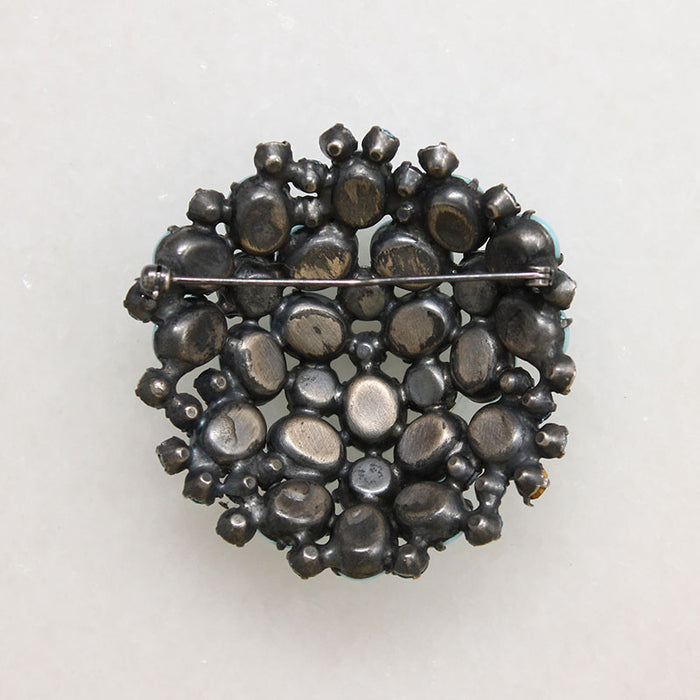 Domed Blue Stone Forget-Me-Not Costume Brooch