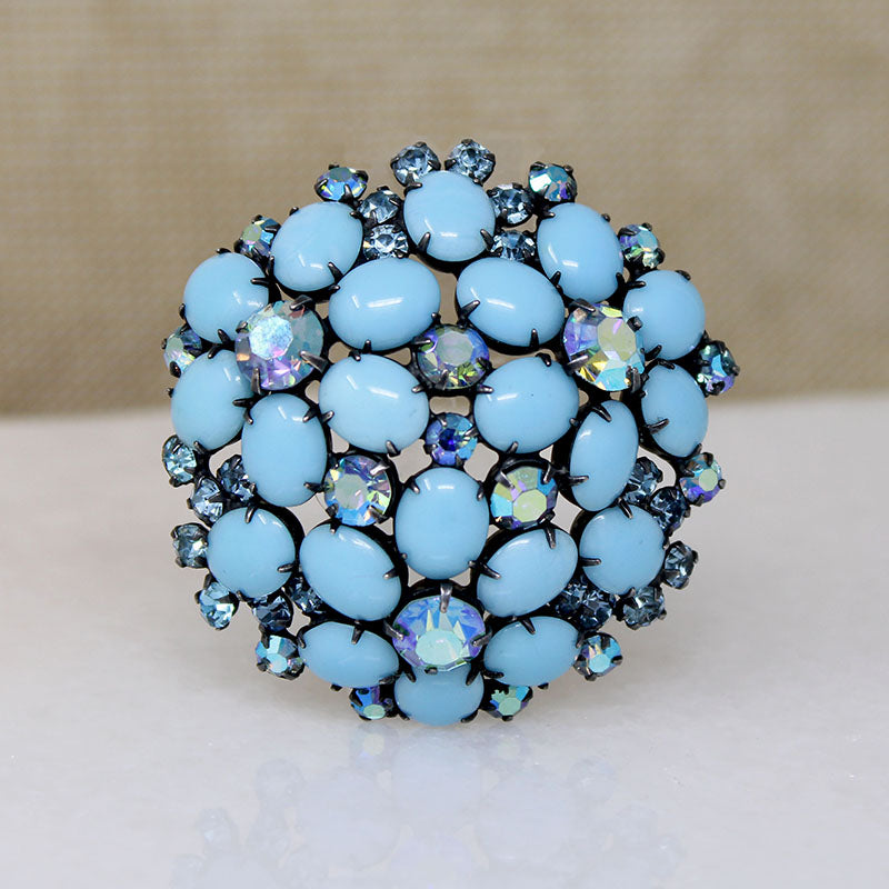 Domed Blue Stone Forget-Me-Not Costume Brooch