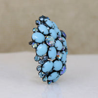 Domed Blue Stone Forget-Me-Not Costume Brooch