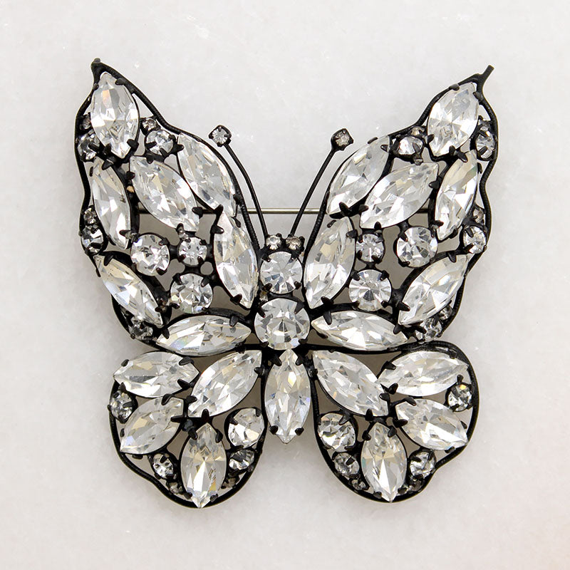 Brilliant White Rhinestone Butterfly Brooch by La Roco