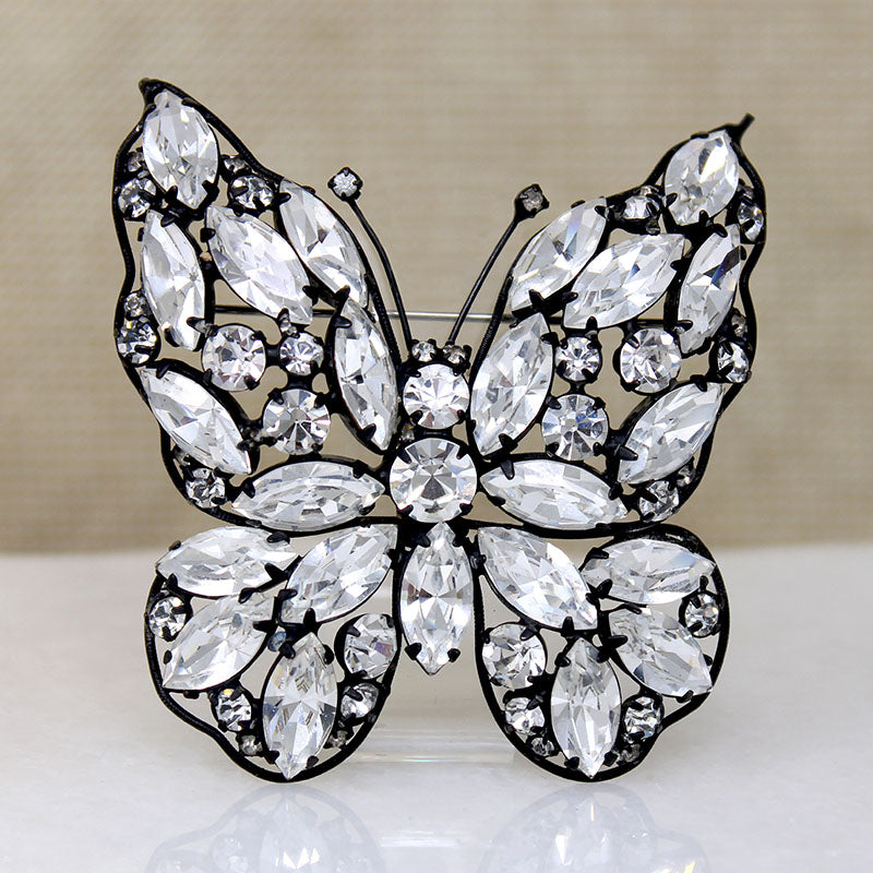 Brilliant White Rhinestone Butterfly Brooch by La Roco