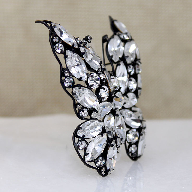 Brilliant White Rhinestone Butterfly Brooch by La Roco