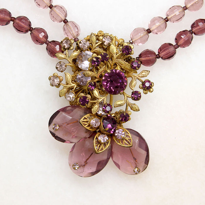Decadent Pink & Purple Crystal Necklace by Miriam Haskell