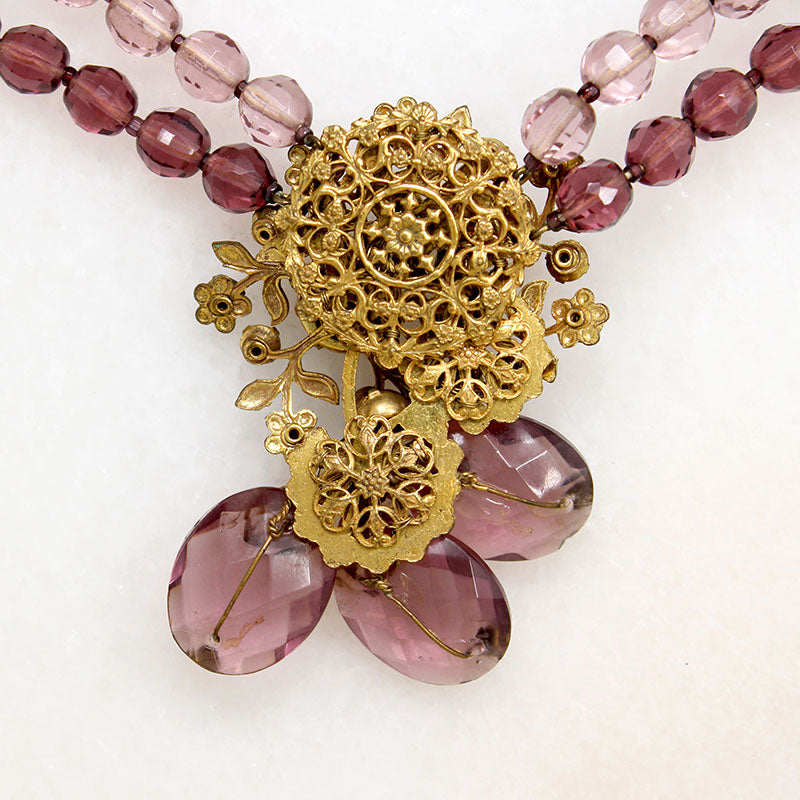 Decadent Pink & Purple Crystal Necklace by Miriam Haskell