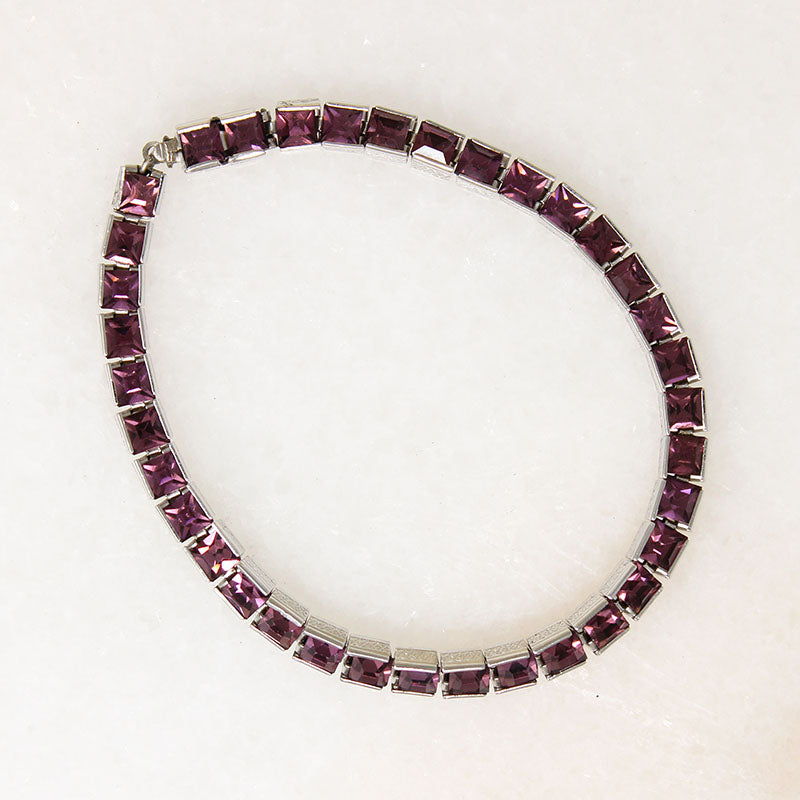 Purple Glass & Sterling Art Deco Line Bracelet