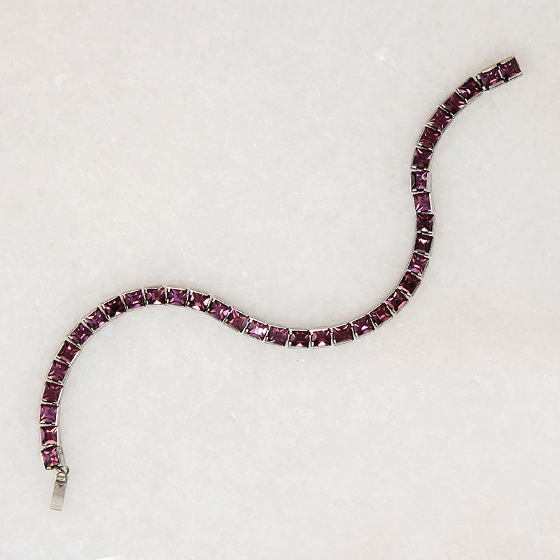 Purple Glass & Sterling Art Deco Line Bracelet