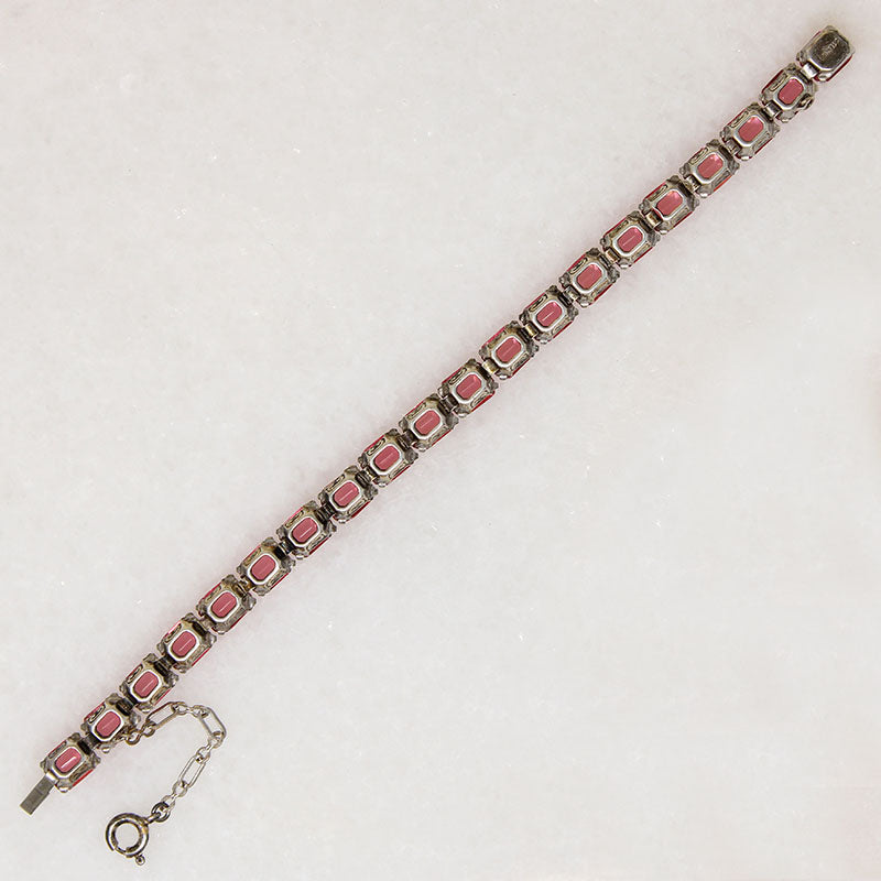 Watermelon-Pink Glass & Sterling Silver Line Bracelet