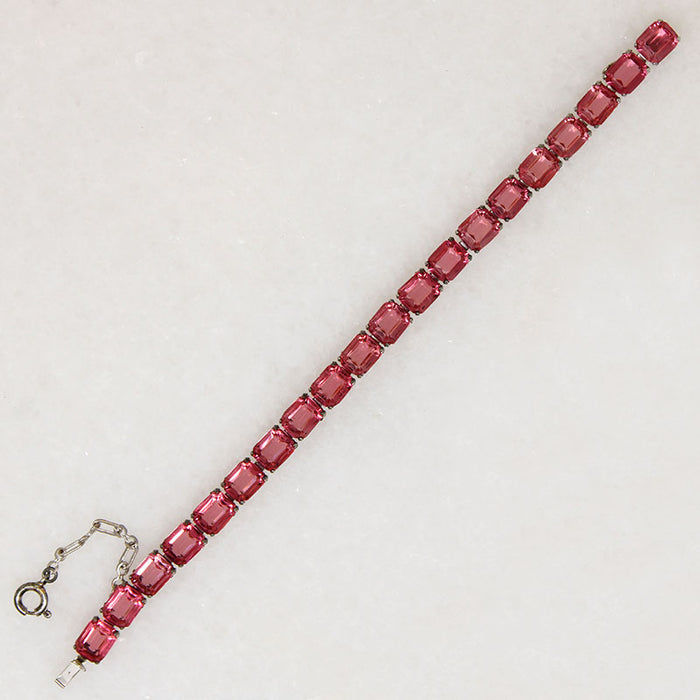Watermelon-Pink Glass & Sterling Silver Line Bracelet