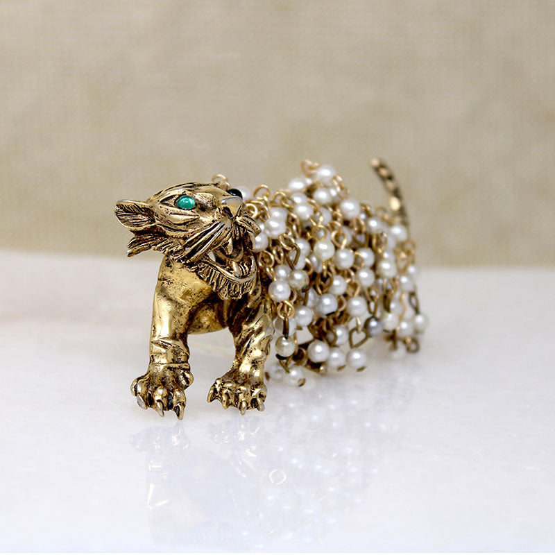 Savage Tiger with Frothy Pearls Hattie Carnegie Brooch