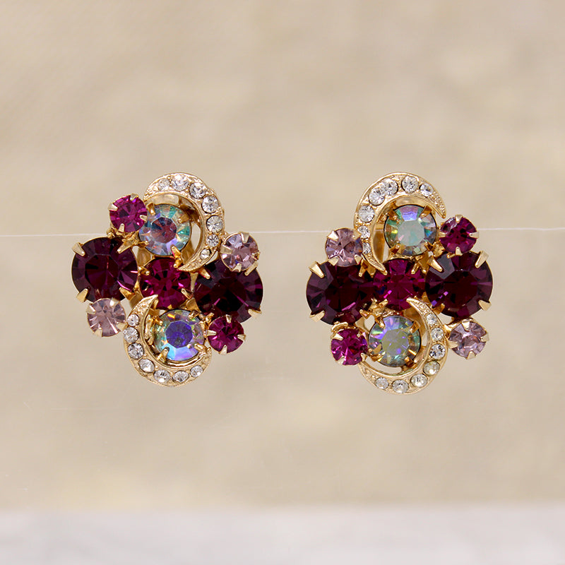 Flashing Pinks & Purples Rhinestone Earrings by Kramer