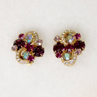 Flashing Pinks & Purples Rhinestone Earrings by Kramer