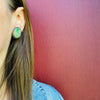 Floral Carved Jade in Silver Stud Earrings