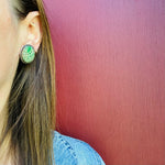 Floral Carved Jade in Silver Stud Earrings