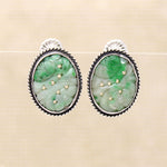 Floral Carved Jade in Silver Stud Earrings