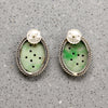 Floral Carved Jade in Silver Stud Earrings