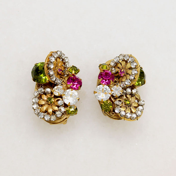 Colorful Miriam Haskell Clip-On Daisy Earrings
