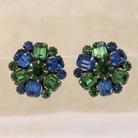 Gorgeous Blue & Green Rhinestone Earrings by Weiss