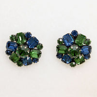 Gorgeous Blue & Green Rhinestone Earrings by Weiss