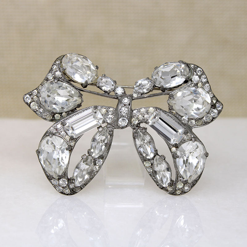 Bountiful Eisenberg Original Crystal & Sterling Bow Brooch