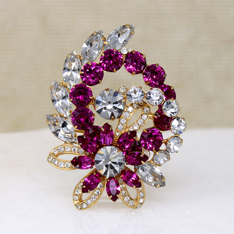 Rare Eisenberg Brooch with Fuchsia & Silver Crystals 