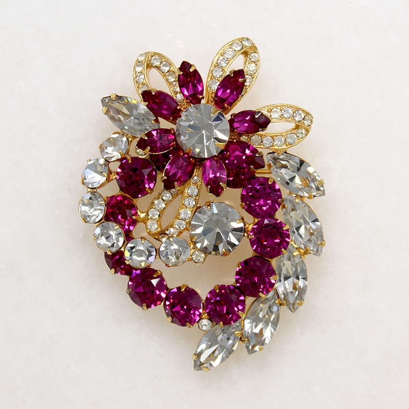 Rare Eisenberg Brooch with Fuchsia & Silver Crystals 