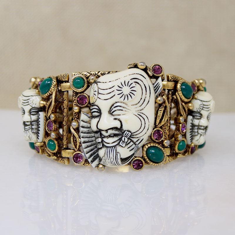 Elaborate Noh Mask Bracelet by Selro