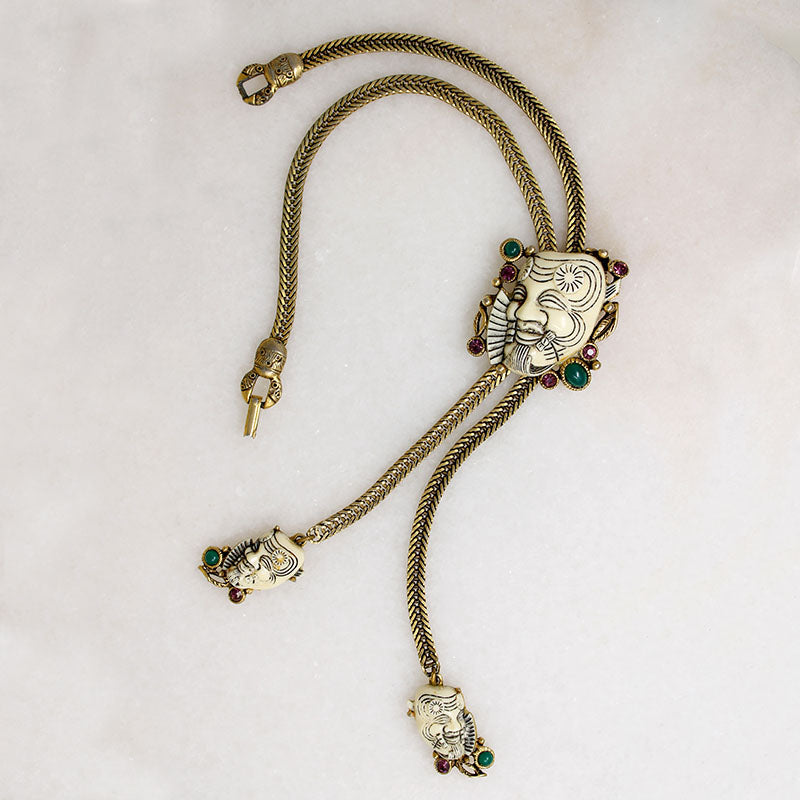 Dramatic Bolo Style Noh Mask Necklace by Selro