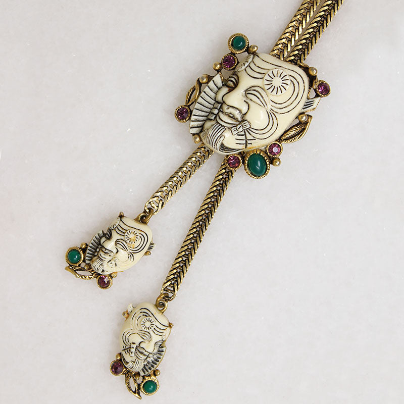 Dramatic Bolo Style Noh Mask Necklace by Selro