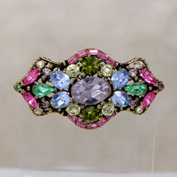 Shield-Shaped Hollycraft Brooch with Colorful Rhinestones