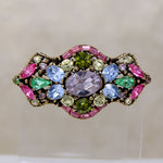 Shield-Shaped Hollycraft Brooch with Colorful Rhinestones