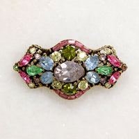 Shield-Shaped Hollycraft Brooch with Colorful Rhinestones