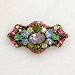 Shield-Shaped Hollycraft Brooch with Colorful Rhinestones