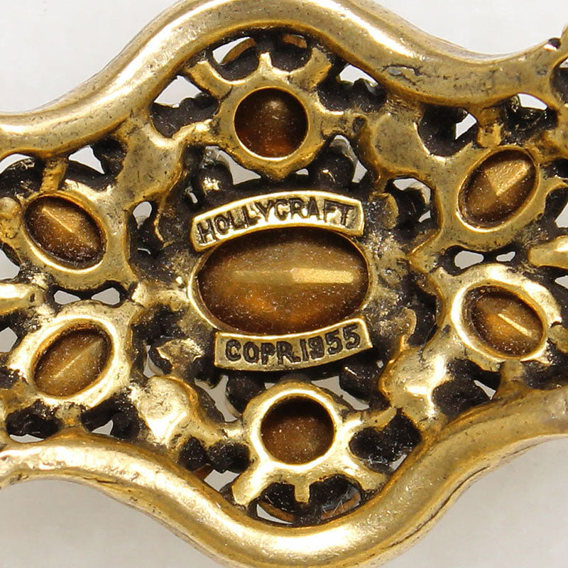 Shield-Shaped Hollycraft Brooch with Colorful Rhinestones