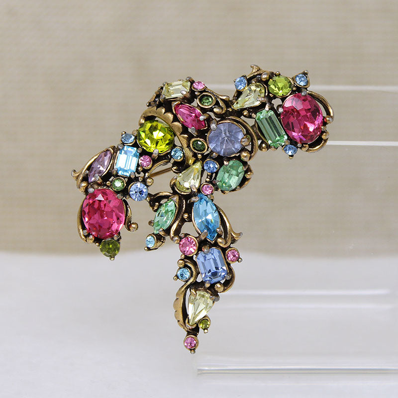 Hollycraft Colorful Rhinestone Freeform Brooch
